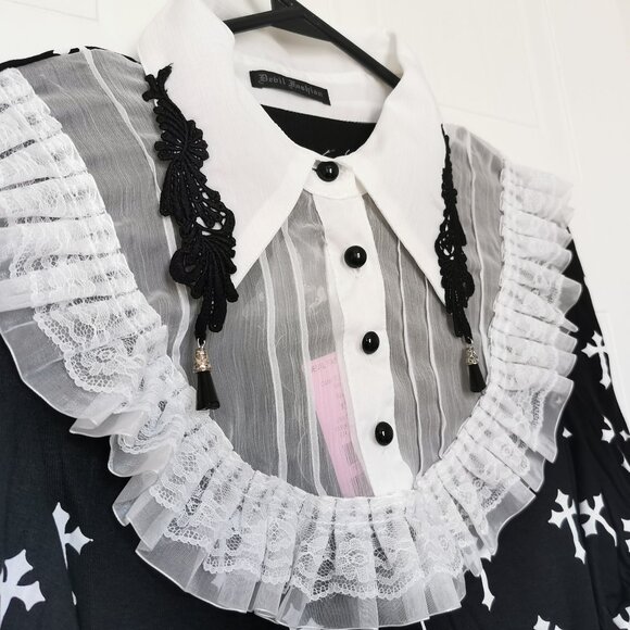 Devil Fasion, Black & White Cross Top. XS - Picture 3 of 5